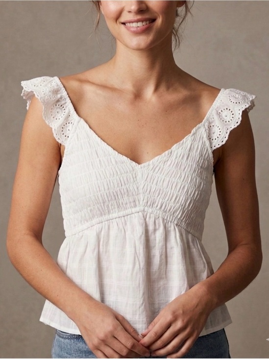 Fashion Nova Tops - Fashion Nova White Eyelet Flutter Sleeve Smocked Peplum Top Boho Cottagecore